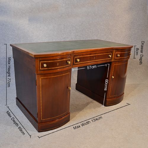 fig 1. Antique Desk Edwardian Leather English Twin Pedestal Writing Study Table c1910