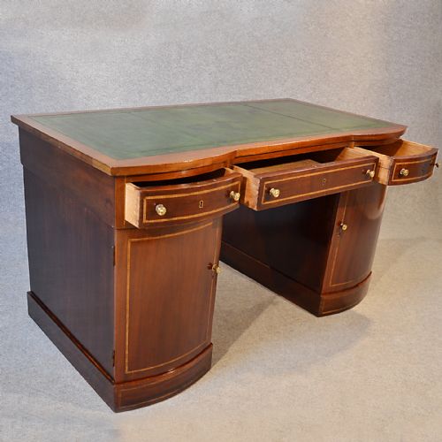 fig 2. Antique Desk Edwardian Leather English Twin Pedestal Writing Study Table c1910