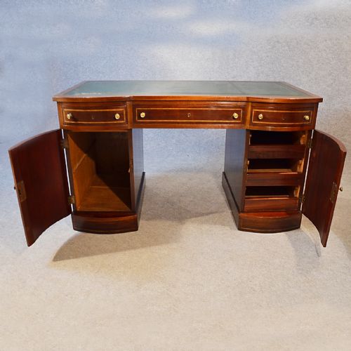 fig 4. Antique Desk Edwardian Leather English Twin Pedestal Writing Study Table c1910