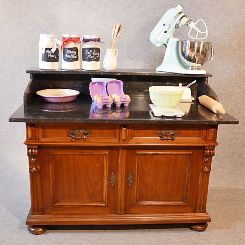 fig 4. Antique Kitchen Cabinet Walnut Marble Victorian Baking Cupboard Victorian c1900