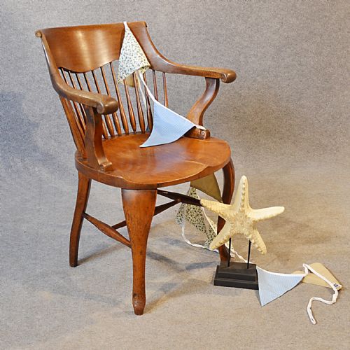 Desk Armchair Quality Oak Office Study Chair English Edwardian Wide Seat C1910