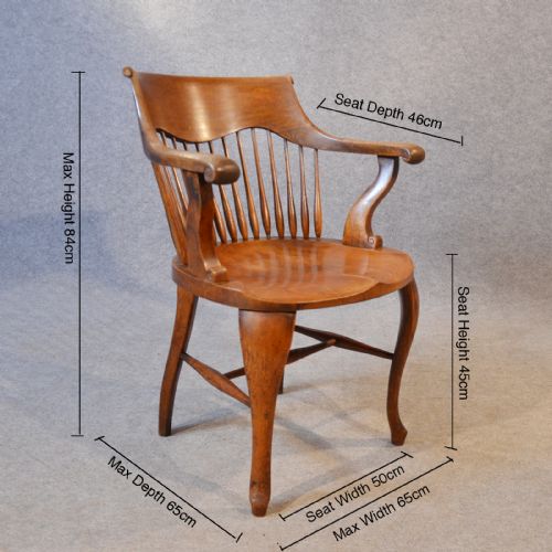 fig 1. Desk Armchair Quality Oak Office Study Chair English Edwardian Wide Seat c1910
