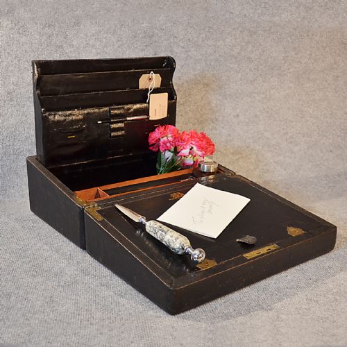 Antique Writing Slope Quality Leather Bound Stationery Box London England C1880