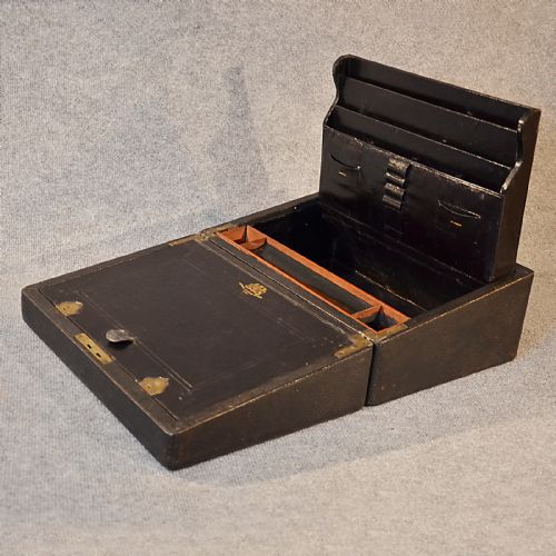 fig 3. Antique Writing Slope Quality Leather Bound Stationery Box London England c1880