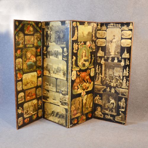 Antique Folding Scrap Screen Room Divider Partition English Edwardian C1910