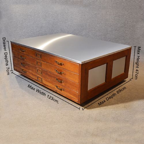 fig 1. Plan Chest Coffee Table Vintage Industrial Drawers Stainless Steel Top c1920