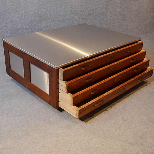 fig 2. Plan Chest Coffee Table Vintage Industrial Drawers Stainless Steel Top c1920