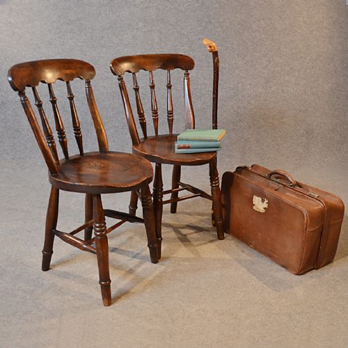 Antique Pair Quality Victorian Elm Kitchen Dining Windsor Worksop Chairs C1850