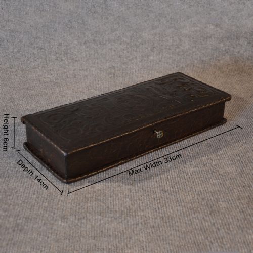 fig 1. Antique Writing Pen or Candle Desk Box Quality Leather Bound Italian c1880