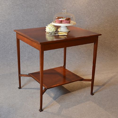 Antique Table Two Tier English Edwardian Mahogany Occasional Side Lamp C1910