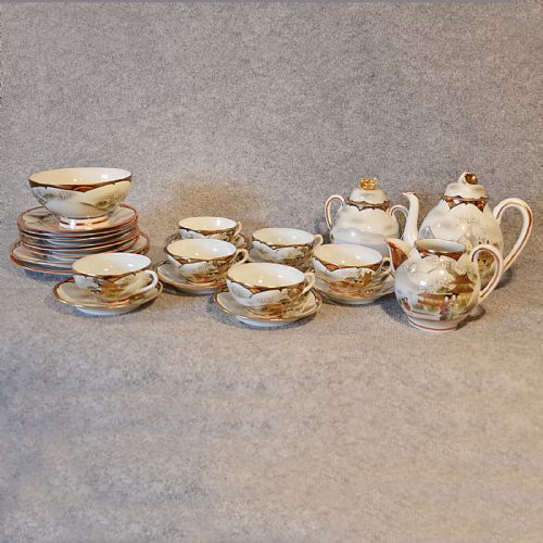 Antique Japanese Tea Set of 24 Asian Oriental Art Deco Porcelain Vintage C1940