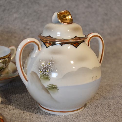 fig 2. Antique Japanese Tea Set of 24 Asian Oriental Art Deco Porcelain Vintage c1940
