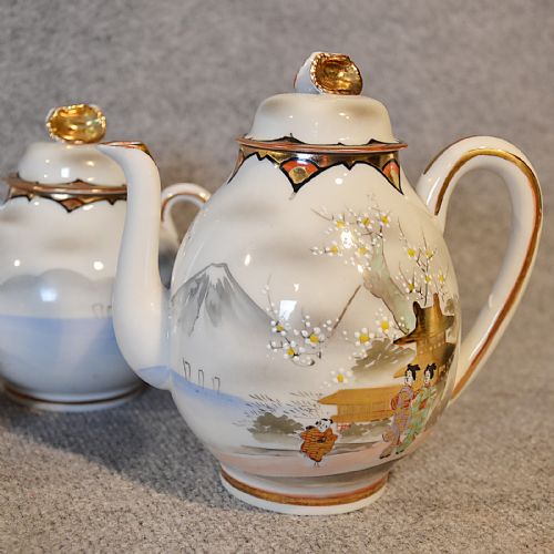 fig 3. Antique Japanese Tea Set of 24 Asian Oriental Art Deco Porcelain Vintage c1940