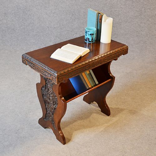 Antique Occasional Side Table Book Magazine Rack Victorian English Oak C1890