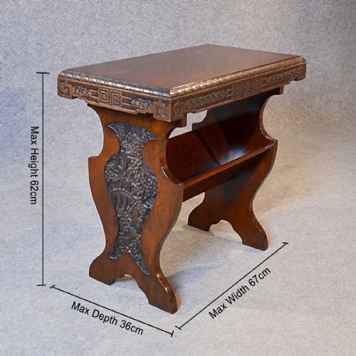 fig 1. Antique Occasional Side Table Book Magazine Rack Victorian English Oak c1890