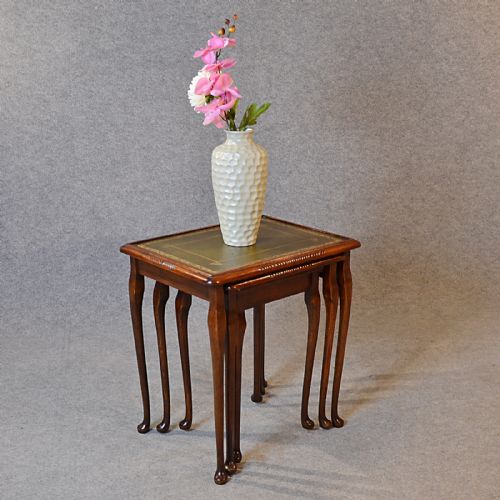 Antique Nest Tables Side Occasional English Edwardian Oak with Leather C1910