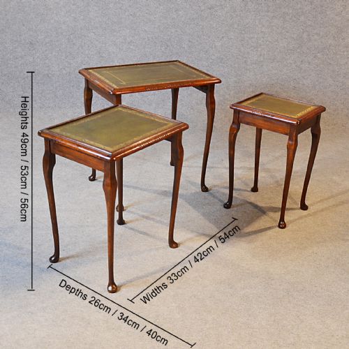fig 1. Antique Nest Tables Side Occasional English Edwardian Oak With Leather c1910