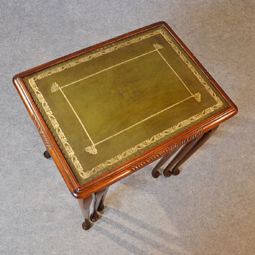 fig 2. Antique Nest Tables Side Occasional English Edwardian Oak With Leather c1910