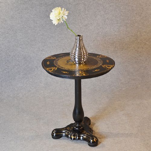 Antique Table Ebonised Papier Mache Mother of Pearl Side Lamp Wine Tilt C1870