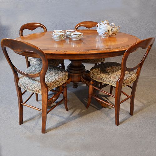 Antique Table Victorian Breakfast Loo Centre Oval Dining Walnut Marquetry C1880