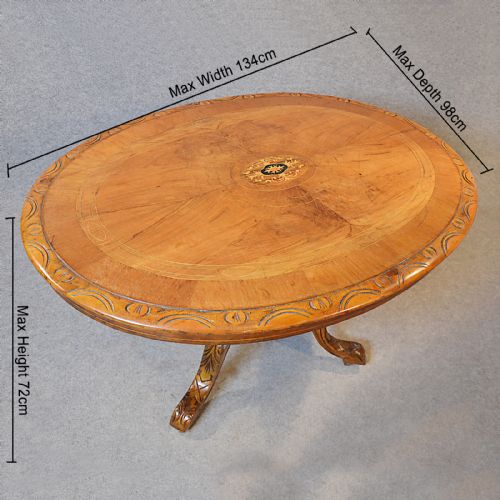 fig 1. Antique Table Victorian Breakfast Loo Centre Oval Dining Walnut Marquetry c1880