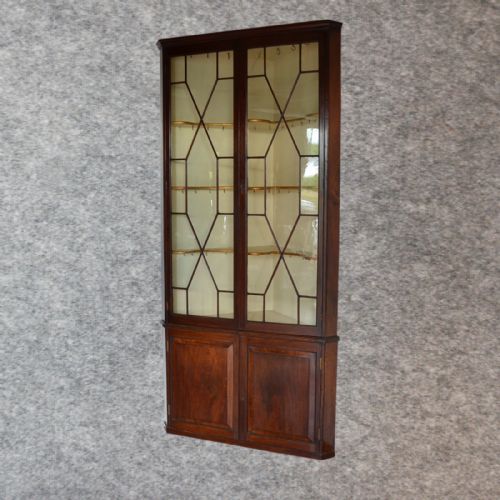 Antique 8' Tall Corner Display Cabinet Astragal Glazed Georgian English C1800