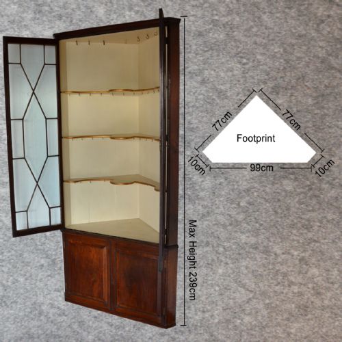 fig 1. Antique 8' Tall Corner Display Cabinet Astragal Glazed Georgian English c1800