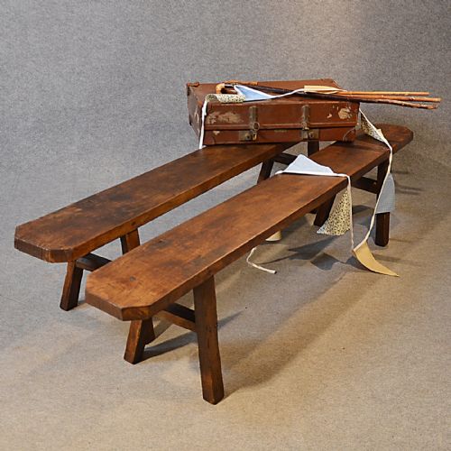 Antique Pair Benches Seat Long Elm Form Quality Rustic Country Victorian C1900