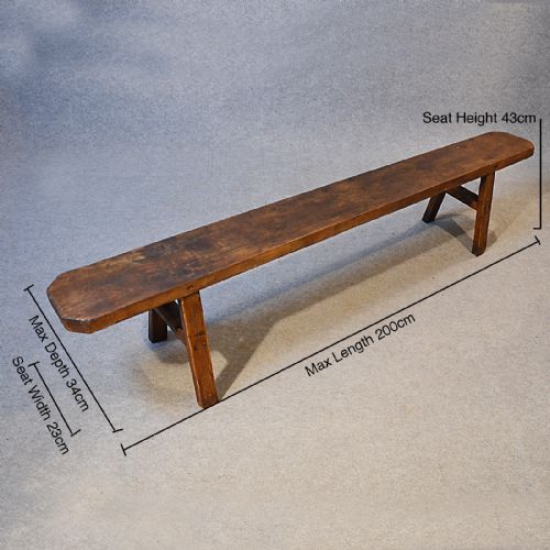 fig 1. Antique Pair Benches Seat Long Elm Form Quality Rustic Country Victorian c1900