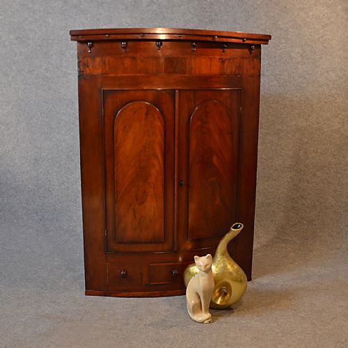 Antique Bow Front Corner Cupboard English Georgian Mahogany Wall Cabinet C1800