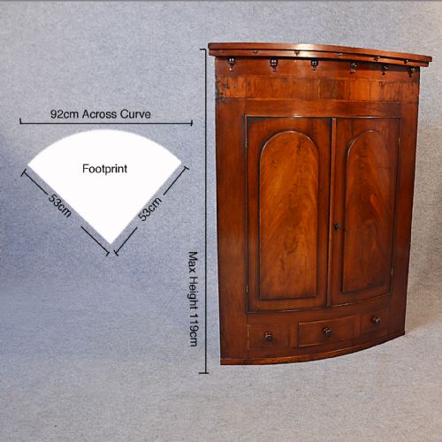fig 1. Antique Bow Front Corner Cupboard English Georgian Mahogany Wall Cabinet c1800