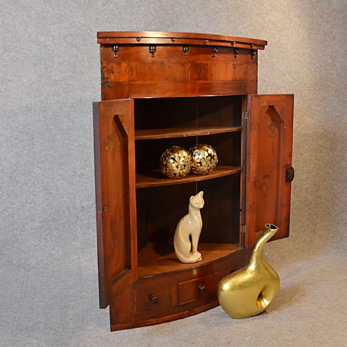fig 2. Antique Bow Front Corner Cupboard English Georgian Mahogany Wall Cabinet c1800
