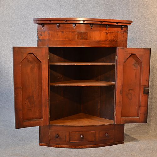fig 3. Antique Bow Front Corner Cupboard English Georgian Mahogany Wall Cabinet c1800