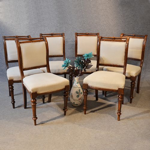 Antique Set Six Victorian English Quality Oak Dining Chairs Sprung Seats C1890