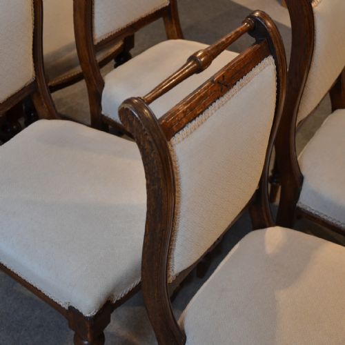 fig 2. Antique Set Six Victorian English Quality Oak Dining Chairs Sprung Seats c1890