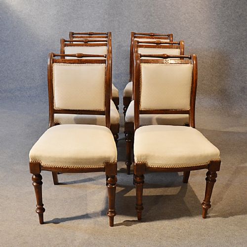 fig 3. Antique Set Six Victorian English Quality Oak Dining Chairs Sprung Seats c1890