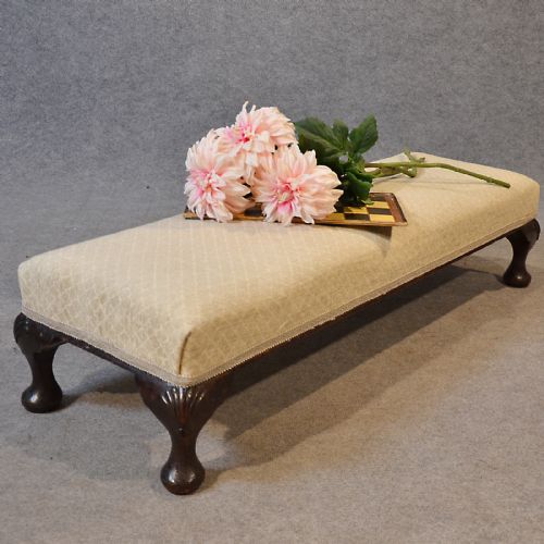 Antique Long Foot Stool Carriage Footstool Low Seat Cabriole Leg English C1890