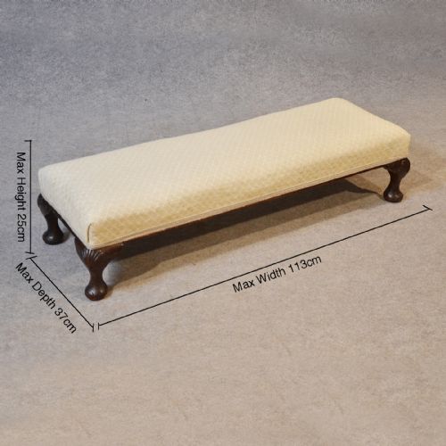 fig 1. Antique Long Foot Stool Carriage Footstool Low Seat Cabriole Leg English c1890