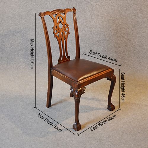 fig 1. Antique Set 6 Dining Chairs Victorian Chippendale Revival English Leather c1880