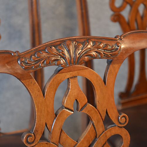 fig 4. Antique Set 6 Dining Chairs Victorian Chippendale Revival English Leather c1880