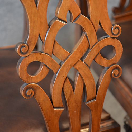 fig 5. Antique Set 6 Dining Chairs Victorian Chippendale Revival English Leather c1880
