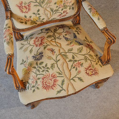 fig 2. Antique Armchair Walnut Needlepoint Tapestry Salon Reading Arm Chair c1880