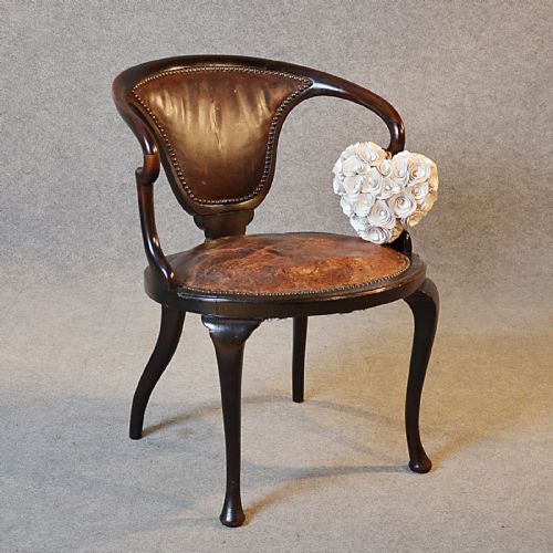 Antique Armchair Leather Office Study Library Seat Salon Reading Arm Chair C1890