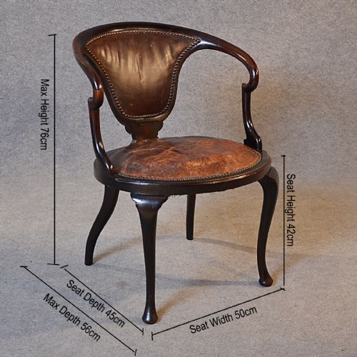 fig 1. Antique Armchair Leather Office Study Library Seat Salon Reading Arm Chair c1890