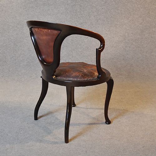 fig 2. Antique Armchair Leather Office Study Library Seat Salon Reading Arm Chair c1890