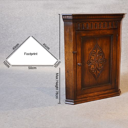 fig 1. Antique Oak Corner Cupboard Carved Country Wall Cabinet Art Deco Period c1930