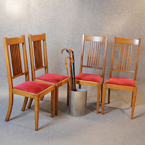 Antique Set 4 Four Oak Kitchen Dining Chairs Quality English Arts & Crafts C1900
