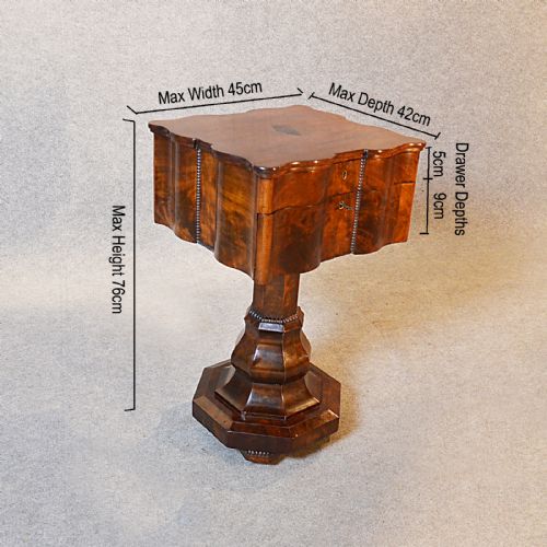 fig 1. Antique Work Side Table Sewing Box English Early Victorian Flame Mahogany c1840