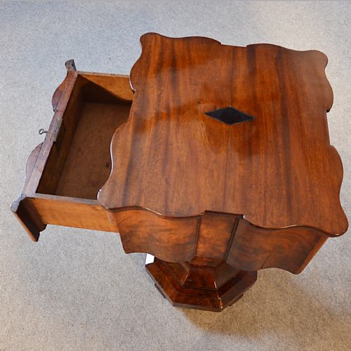 fig 3. Antique Work Side Table Sewing Box English Early Victorian Flame Mahogany c1840