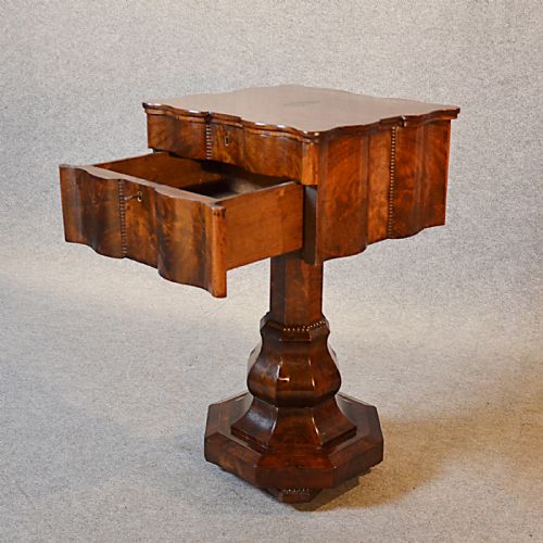 fig 4. Antique Work Side Table Sewing Box English Early Victorian Flame Mahogany c1840